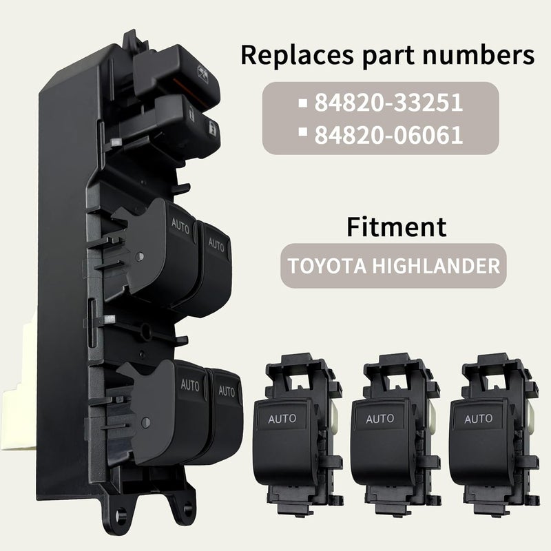 BELGEMAY White Backlit Window Switch Set for 2008-2013 Toyota Highlander (OE#84820-33251) - Master+3 Passenger with Auto Up/Down & Tools - Image 2